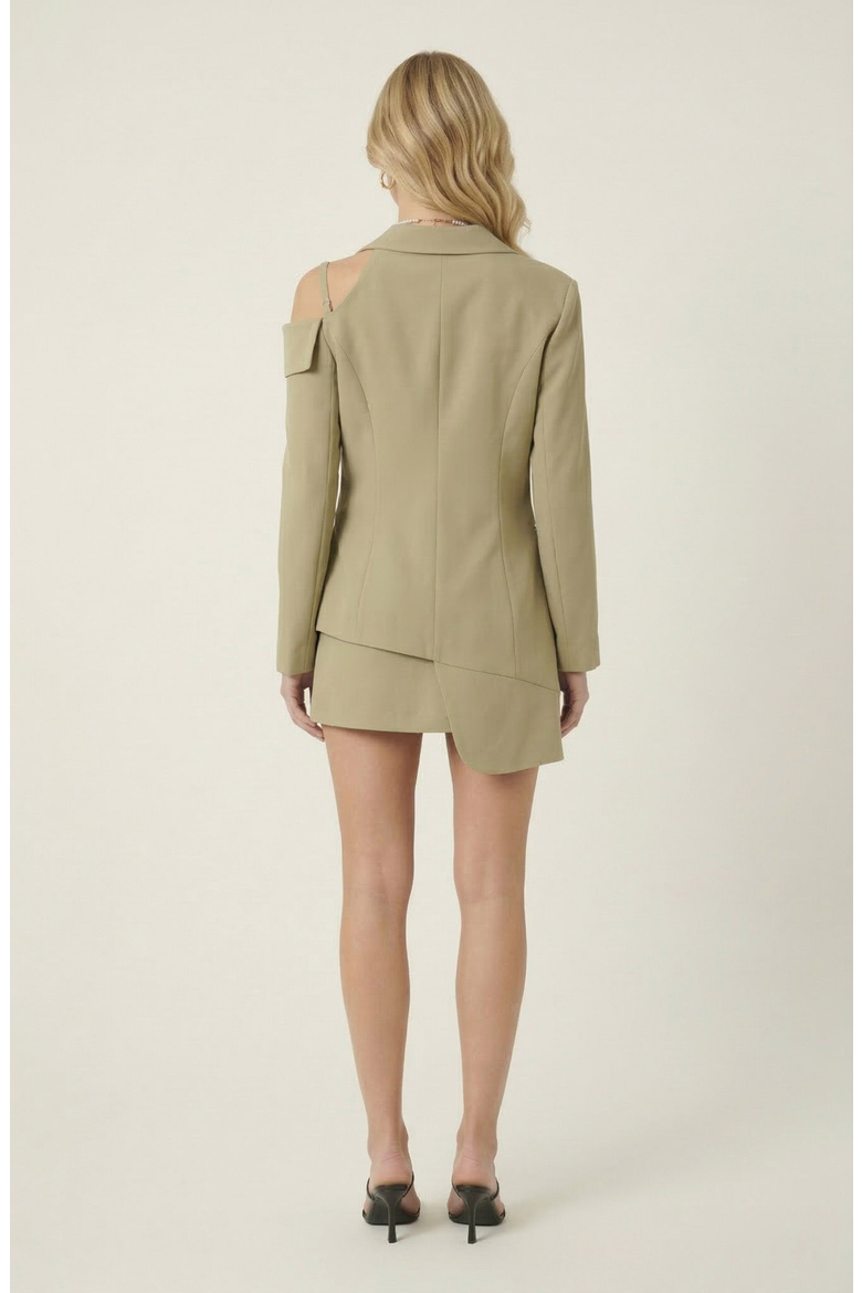 Asymmetric One Shoulder Tailored Blazer Jacket, Alternate, color, Khaki