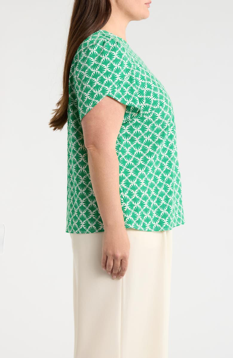 AK ANNE KLEIN Print Tulip Sleeve Knit Top, Alternate, color, Tropical Green/ White Dove