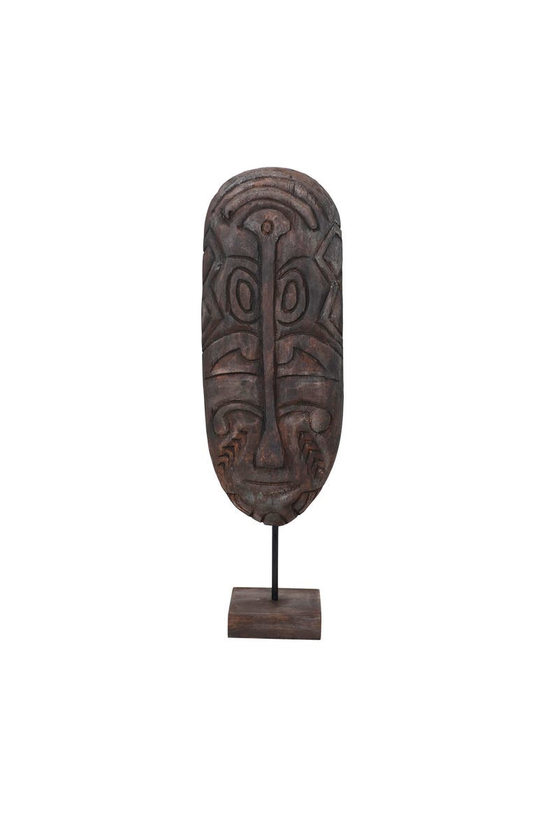 Hand-Carved Mango Wood Mask on Stand, Dark Finish, Main, color, Black