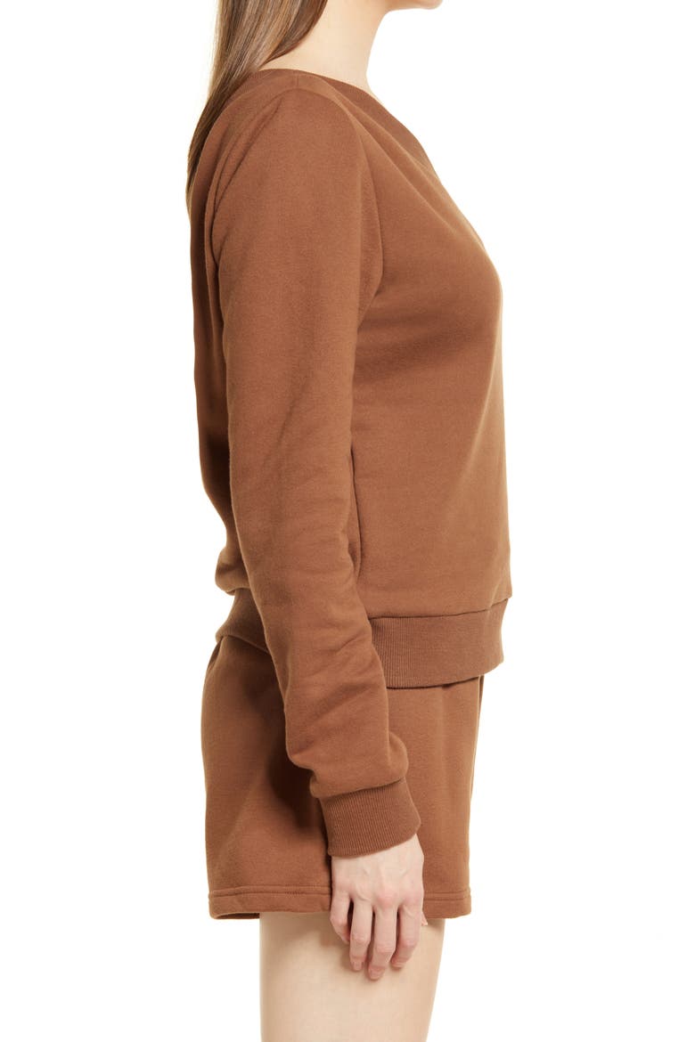 Aadi Fleece One-Shoulder Top, Alternate, color, PECAN