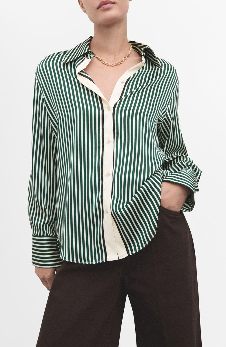 MANGO Combined Stripe Button-Up Shirt, Main, color, Green