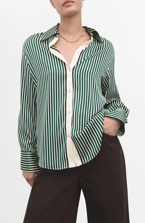 Combined Stripe Button-Up Shirt (Regular & Plus)