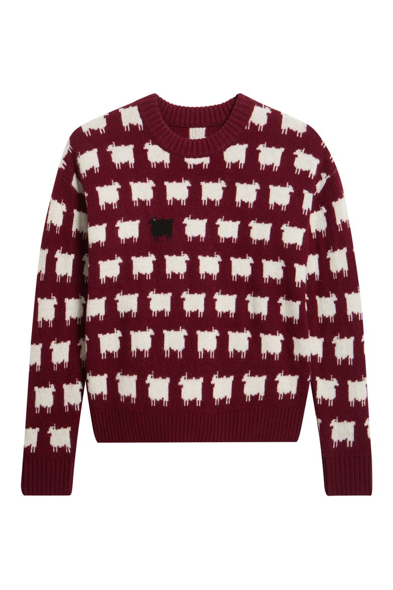 Sheep Wool Crewneck Sweater, Alternate, color, BURGUNDY