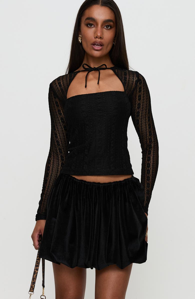 Princess Polly Georgiana Bubble Hem Miniskirt, Alternate, color, Black