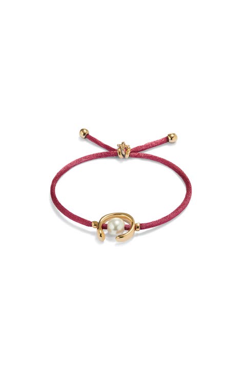 18K gold-plated mauve thread bracelet with shell pearl accessory