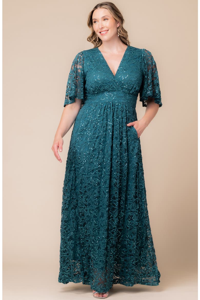 Luminous Sequin Lace A-Line Gown, Alternate, color, TEAL TOPAZ