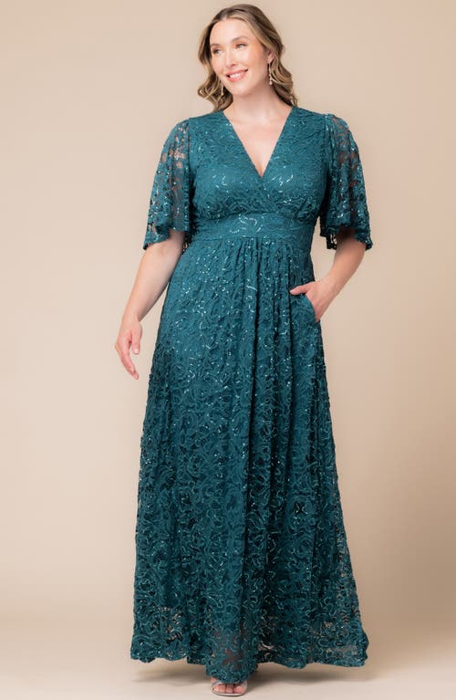 Kiyonna Luminous Sequin Lace A-line Gown In Blue