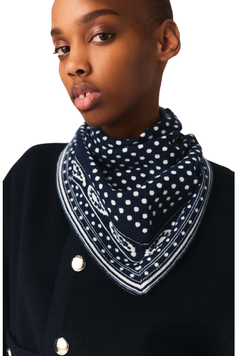 Reversible triangle scarf, Alternate, color, Navy dot bandana print