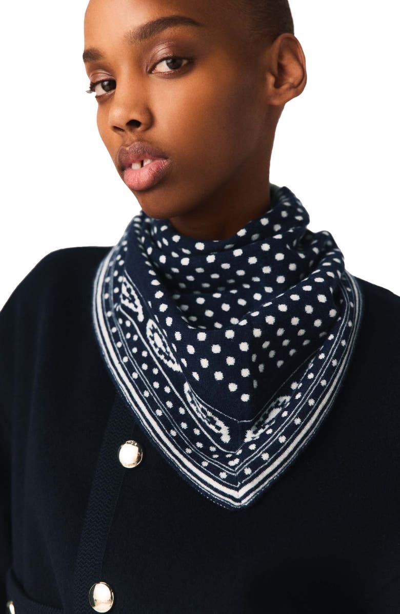 maje Reversible triangle scarf, Alternate, color, Navy Polka Dot Bandana Print