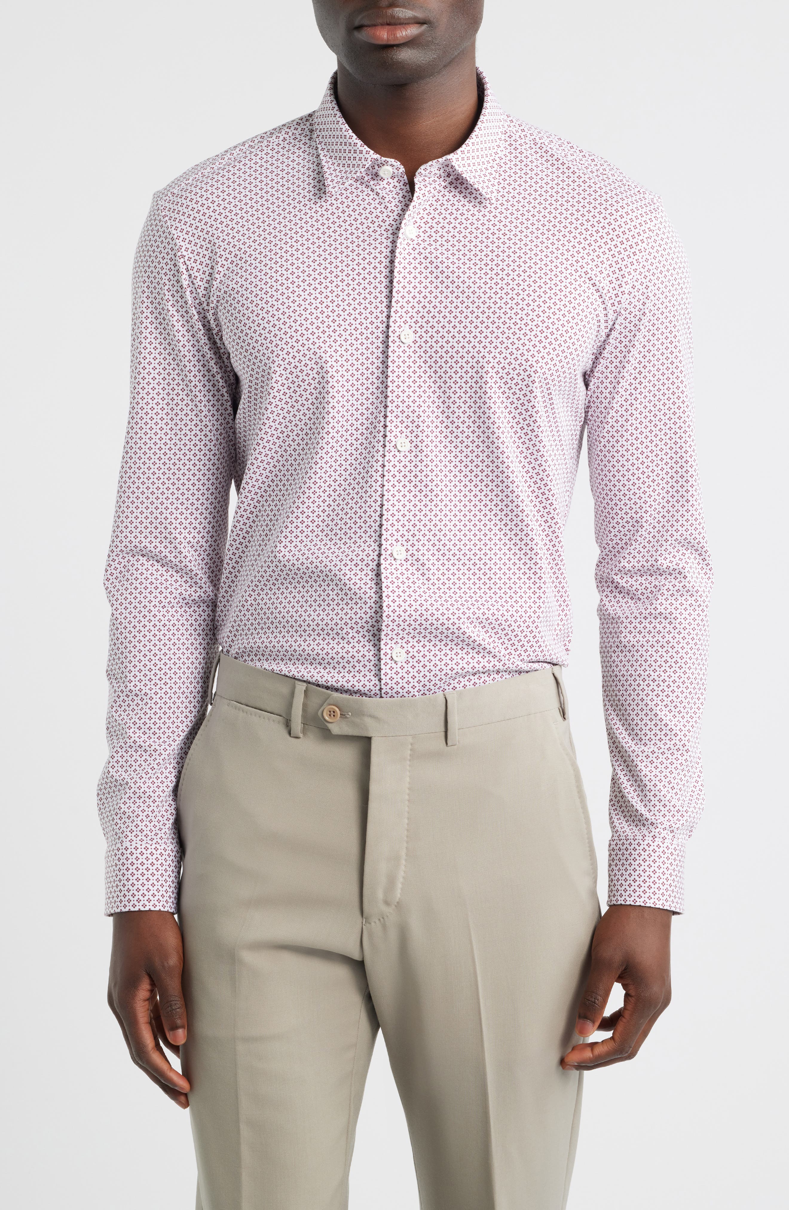 BOSS Geo Print Slim Fit Knit Button-Up Shirt