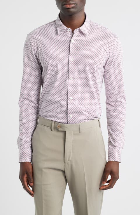 Geo Print Slim Fit Knit Button-Up Shirt