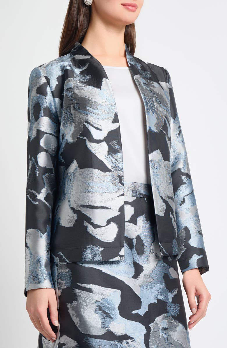 Ming Wang Heritage Fit Floral Jacquard Jacket, Alternate, color, Dawn/ Granite/ Lunar Rock