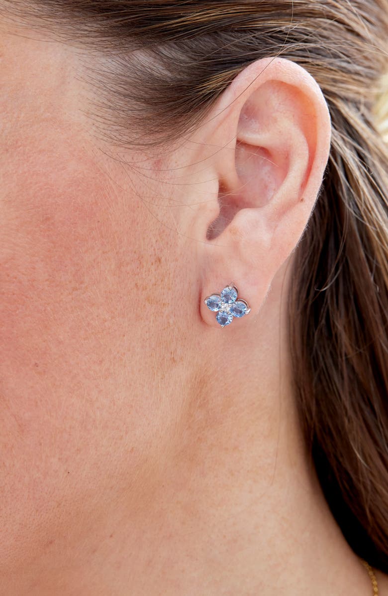 SAVVY CIE JEWELS Aquamarine Spinel & Cubic Zirconia Cluster Stud Earrings, Alternate, color, White