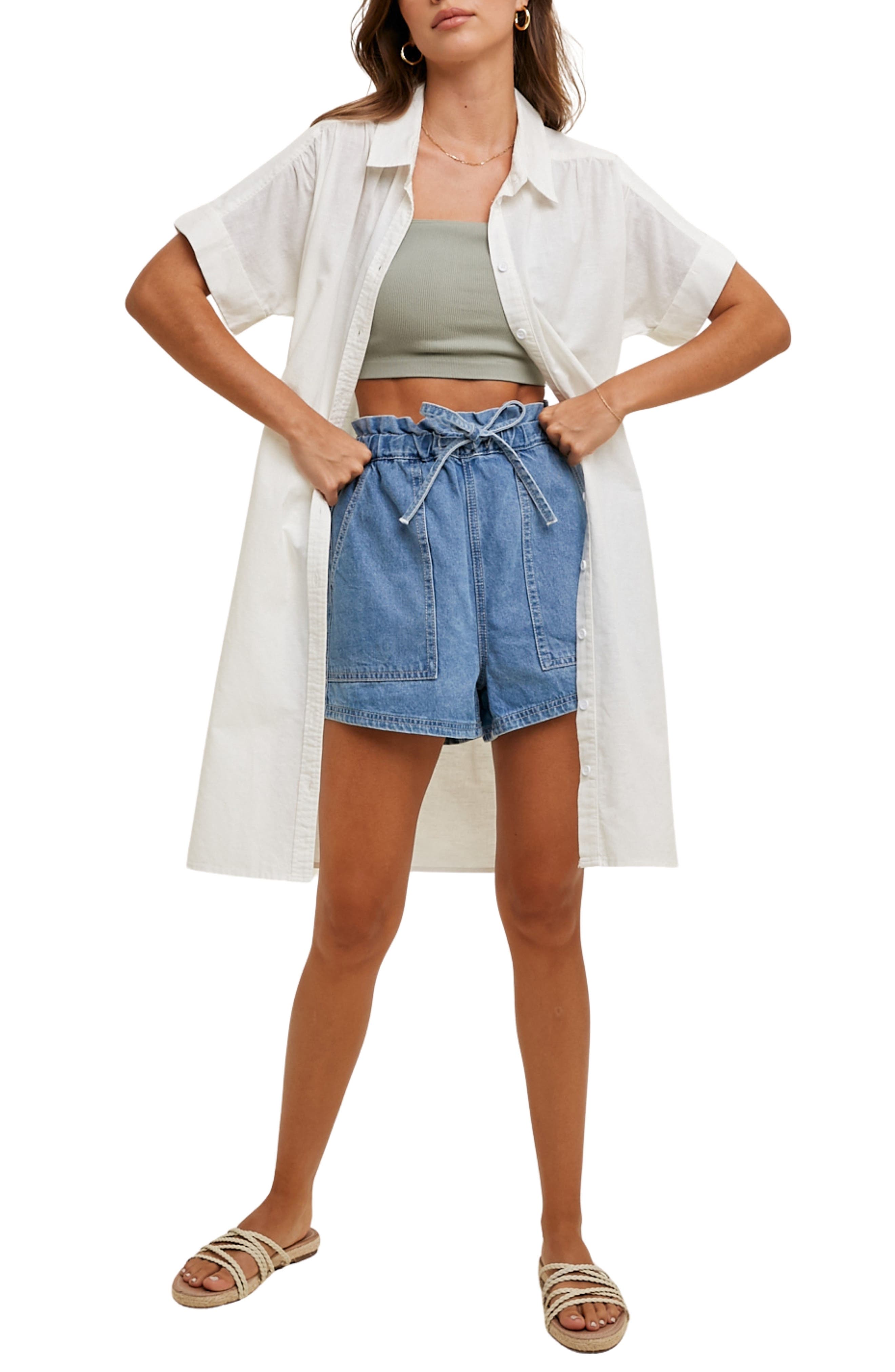 WISHLIST Linen & Cotton Blend Mini Shirtdress