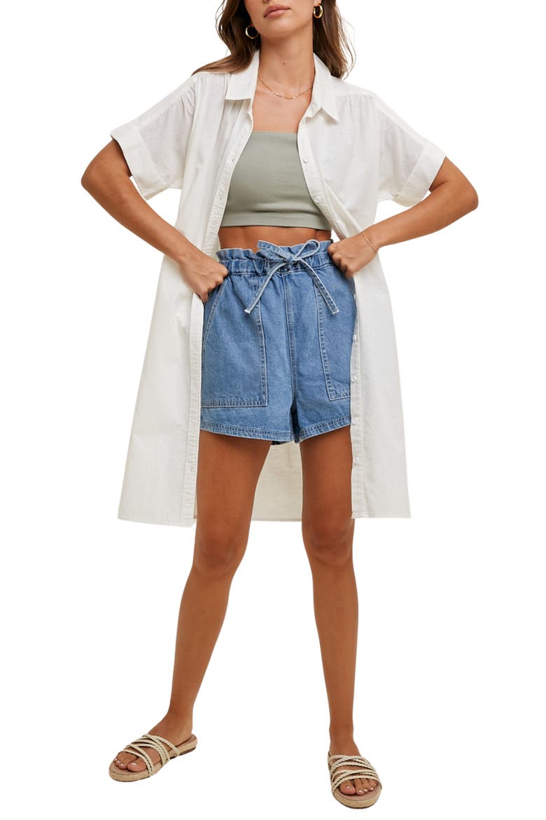 linen blend mini shirt dress Sailor Sweetheart Linen Blend Waist Tie Mini Shirt Dress  VICI