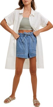 WISHLIST Linen & Cotton Blend Mini Shirtdress