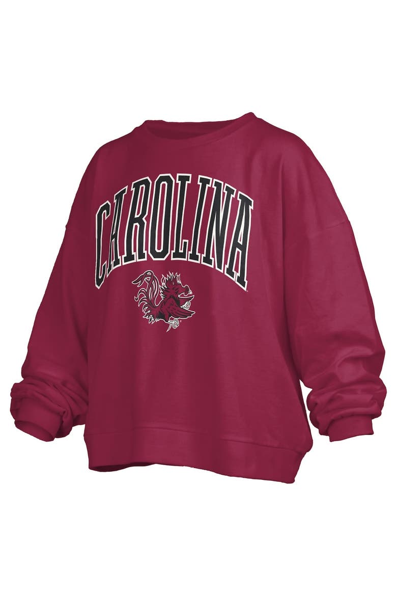 Women's Pressbox Garnet South Carolina Gamecocks Janise Arch Over Logo Waist Length Oversized Pullover Sweatshirt, Alternate, color, Garnet