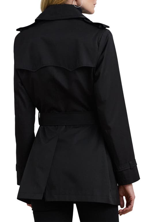 Shop Ralph Lauren Lauren Belted Double Breasted Trench Coat With Faux Leather Trim In Black
