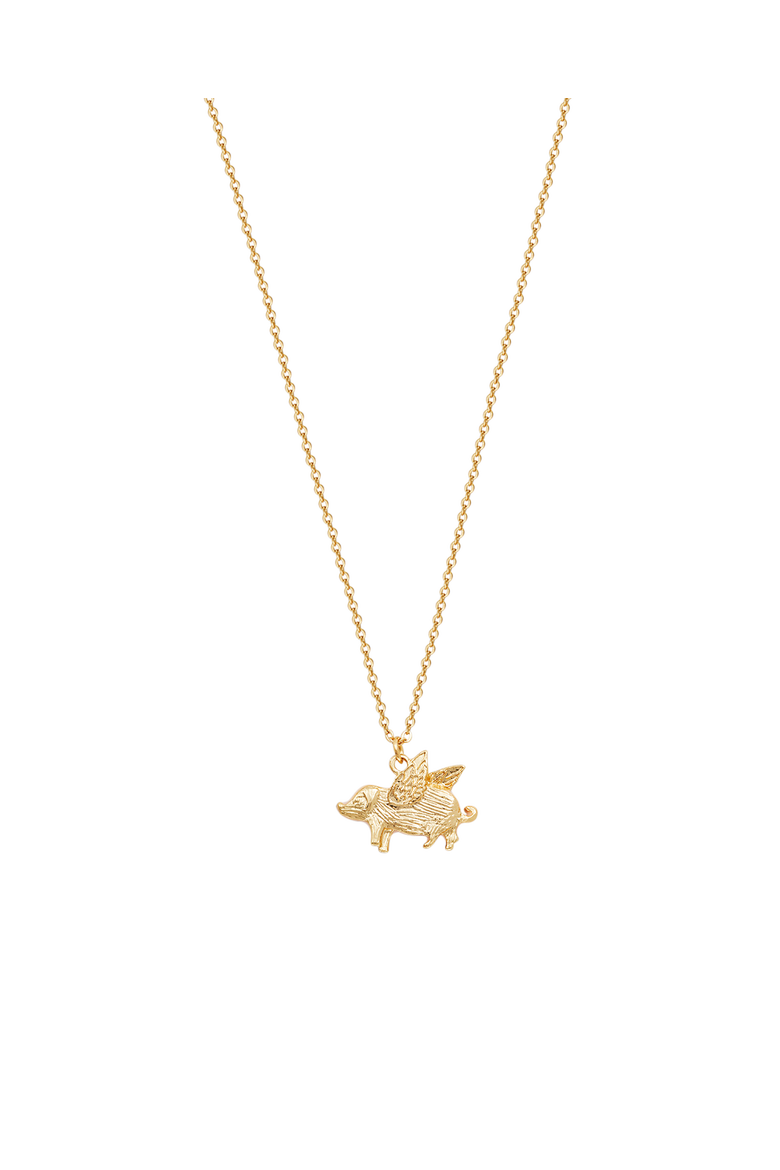 Flying Pig Enamel Necklace, Alternate, color, Gold
