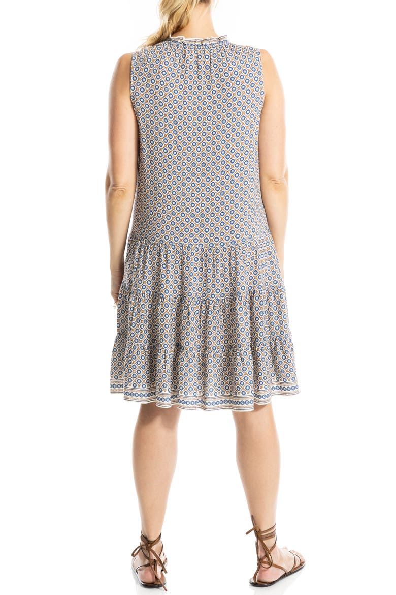 Floral Split Neck Tiered Dress, Alternate, color, ECRU/ DENIM FLORETTE