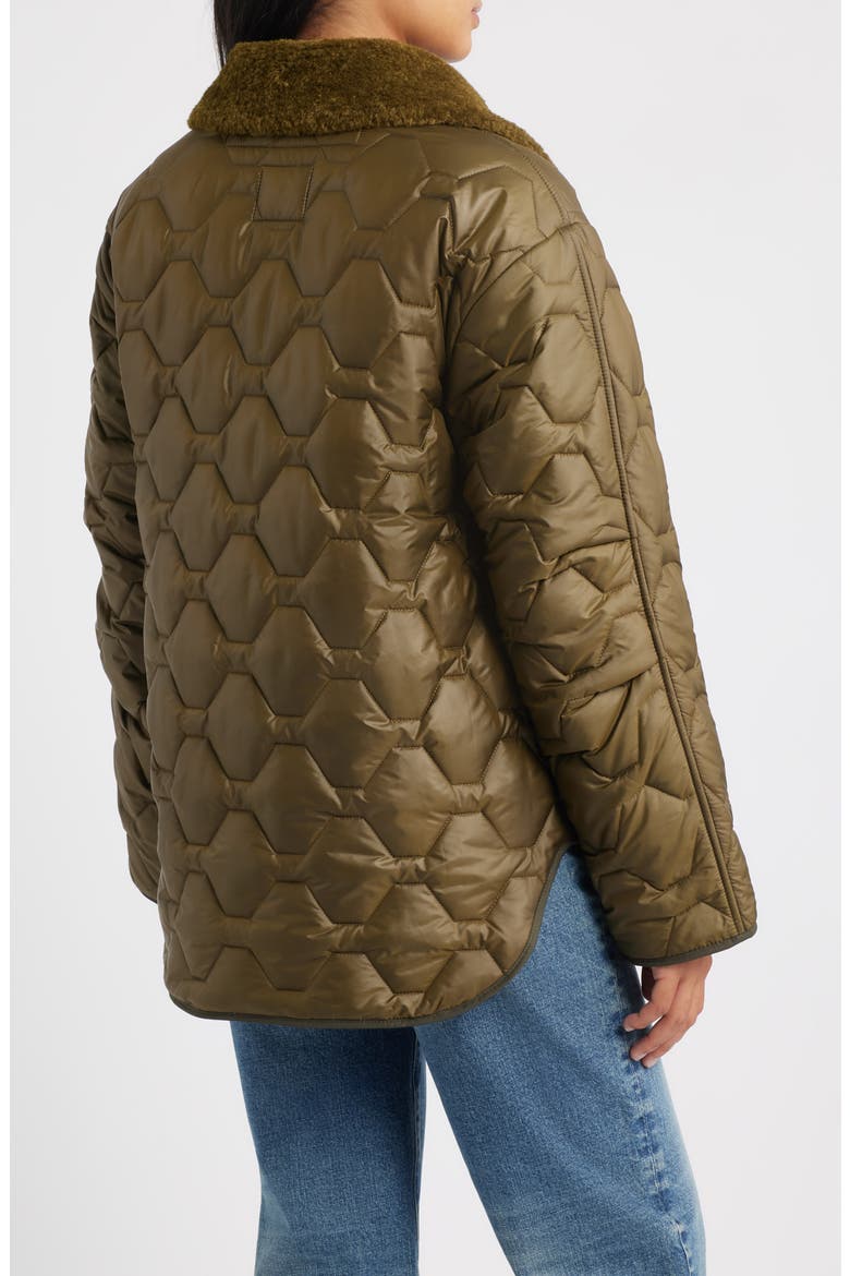 Wide Hexagon Quilted Coat with Removable Faux Fur Collar, Alternate, color, LODEN
