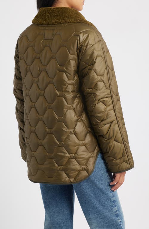 Sam Edelman Wide Hexagon Quilted Coat With Removable Faux Fur Collar In Green