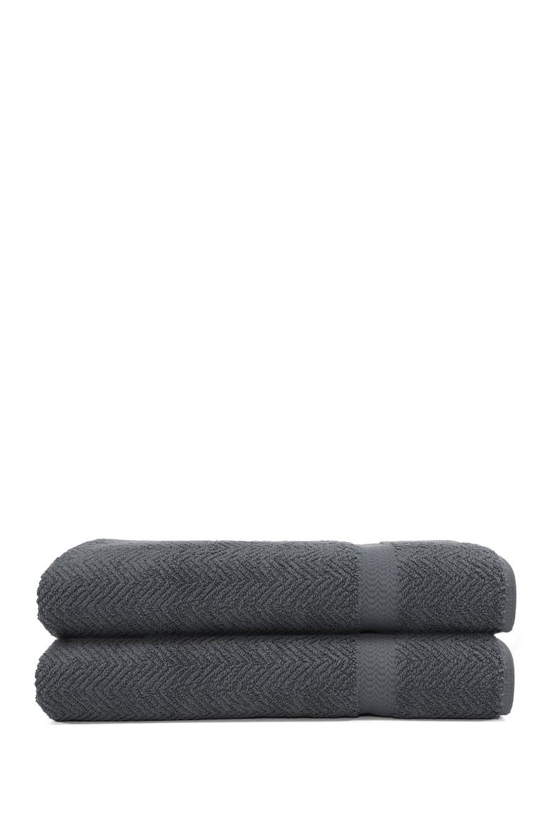 Grey Herringbone Bath Sheet - Set of 2, Main, color, GREY