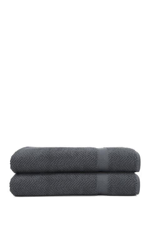 Grey Herringbone Bath Sheet - Set of 2