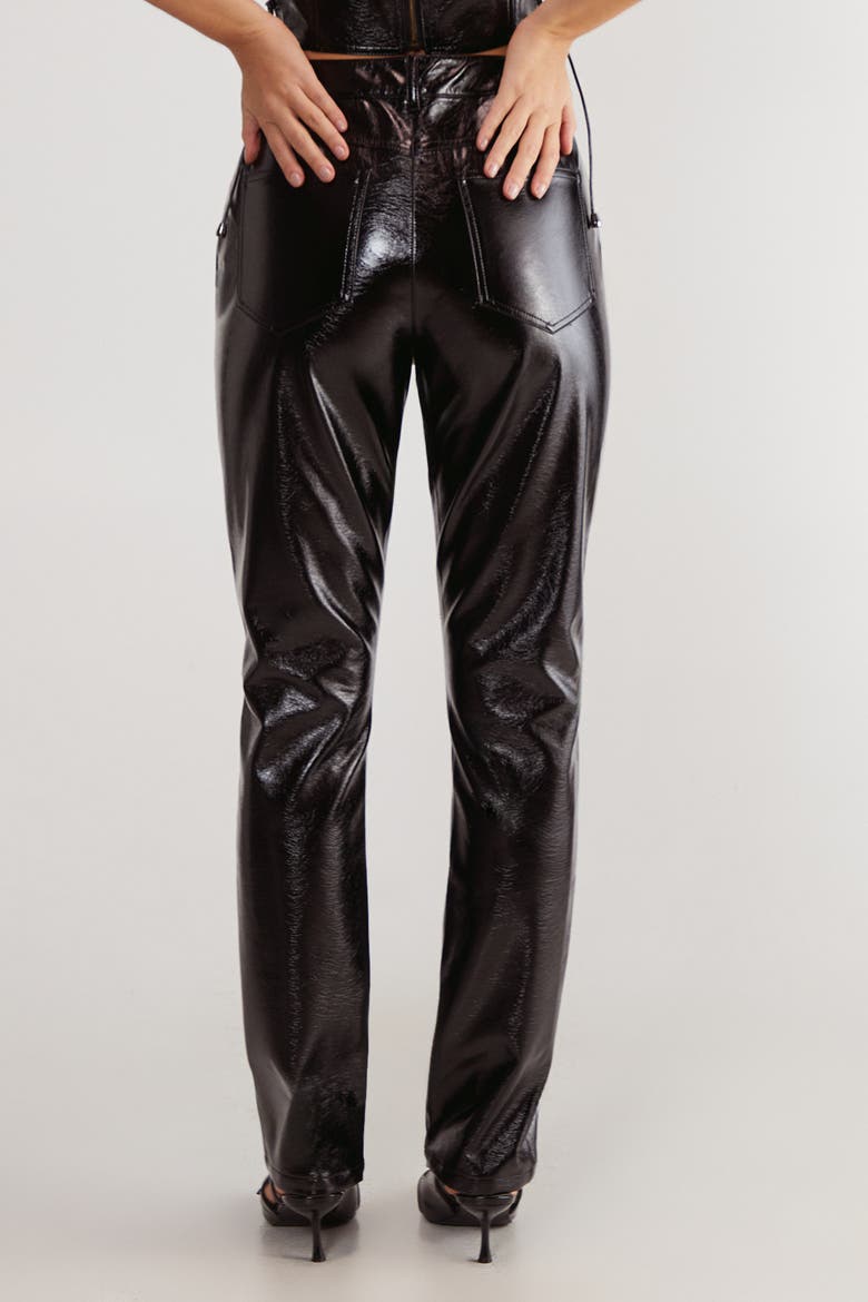 Distressed High Waisted Vinyl Pants, Alternate, color, Black