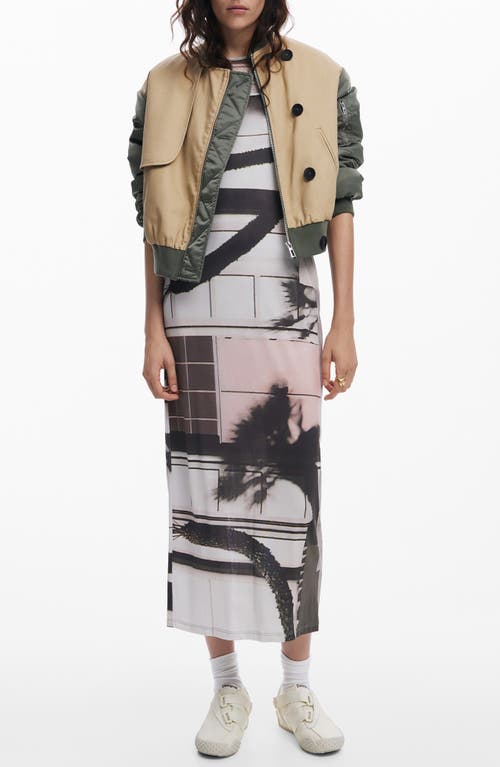 Desigual Fitted Midi Slipdress In Light Beige