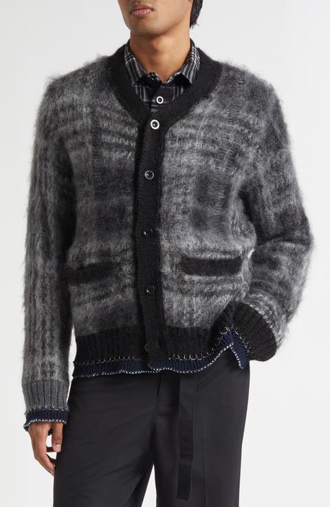 Plaid Distressed Mohair Blend Cardigan