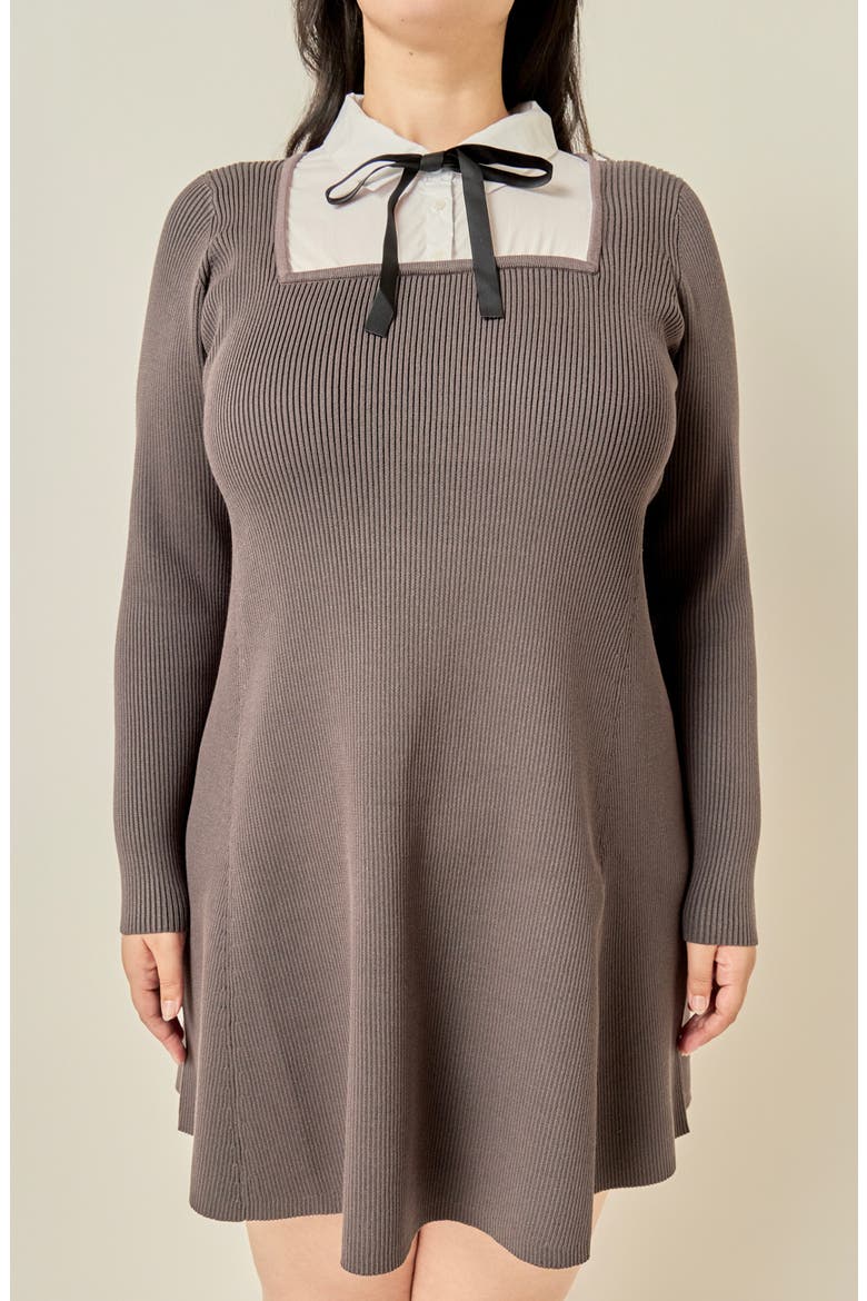 Mixed Media Fit and Flare Sweater Dress, Alternate, color, GREY