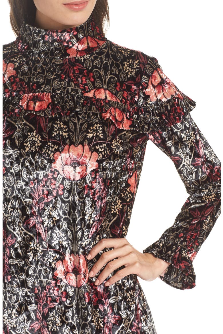Falling Hard Print Velvet Minidress, Alternate, color, MOODY FLORAL VELVET