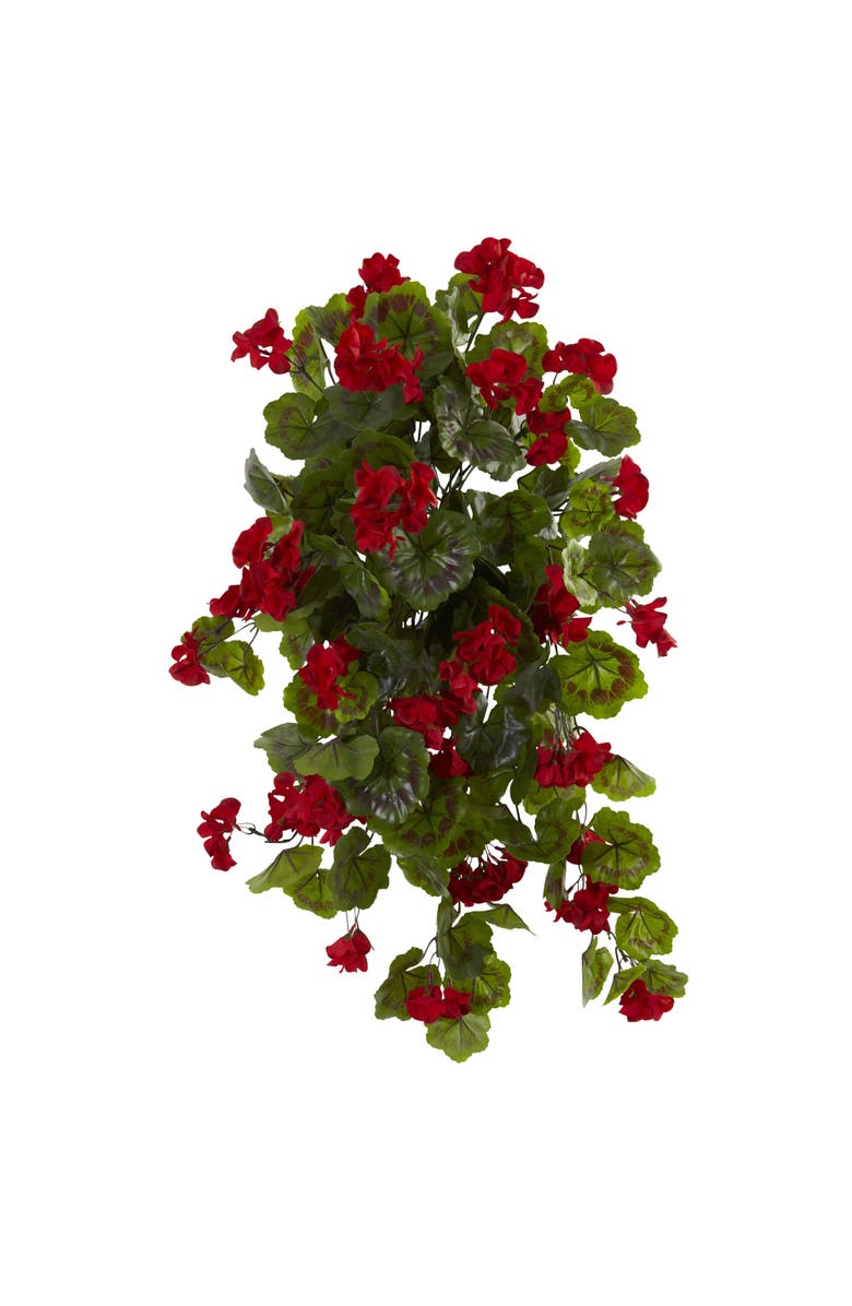 NEARLY NATURAL 29-in UV Resistant Geranium Artificial Hanging Plant (Indoor/Outdoor) - Set of 2, Main, color, Red