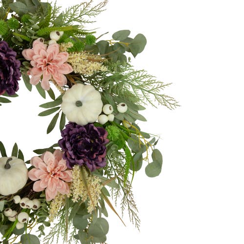 Northlight Peony And Pumpkin Artificial Fall Harvest Wreath, 24-inch, Unlit In Multi