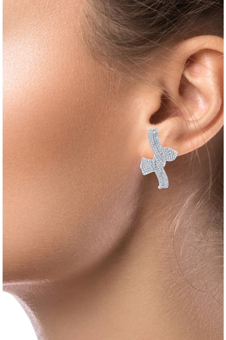 Pavé CZ Bow Statement Earrings, Alternate, color, CLEAR/SILVER