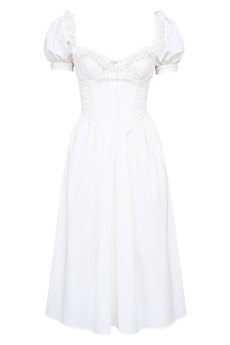 Lulabell Puff Sleeve Midi Dress, Alternate, color, CLOUD DANCER