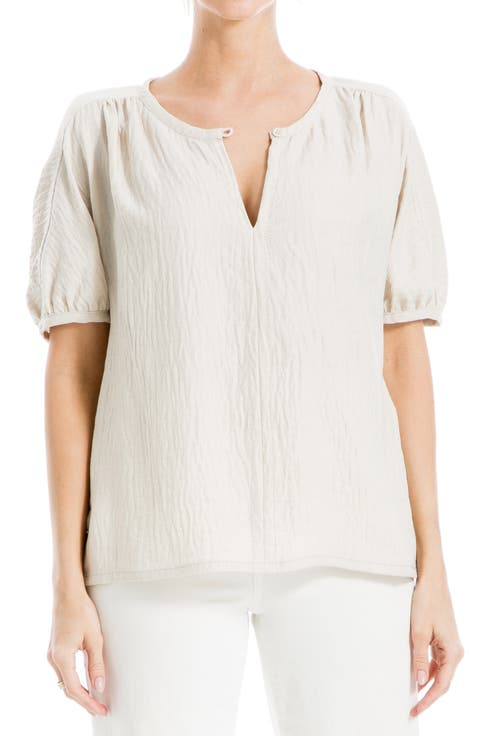 Short Sleeve Split Neck Blouse (Regular & Plus Size)
