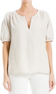 MAX STUDIO Short Sleeve Split Neck Blouse