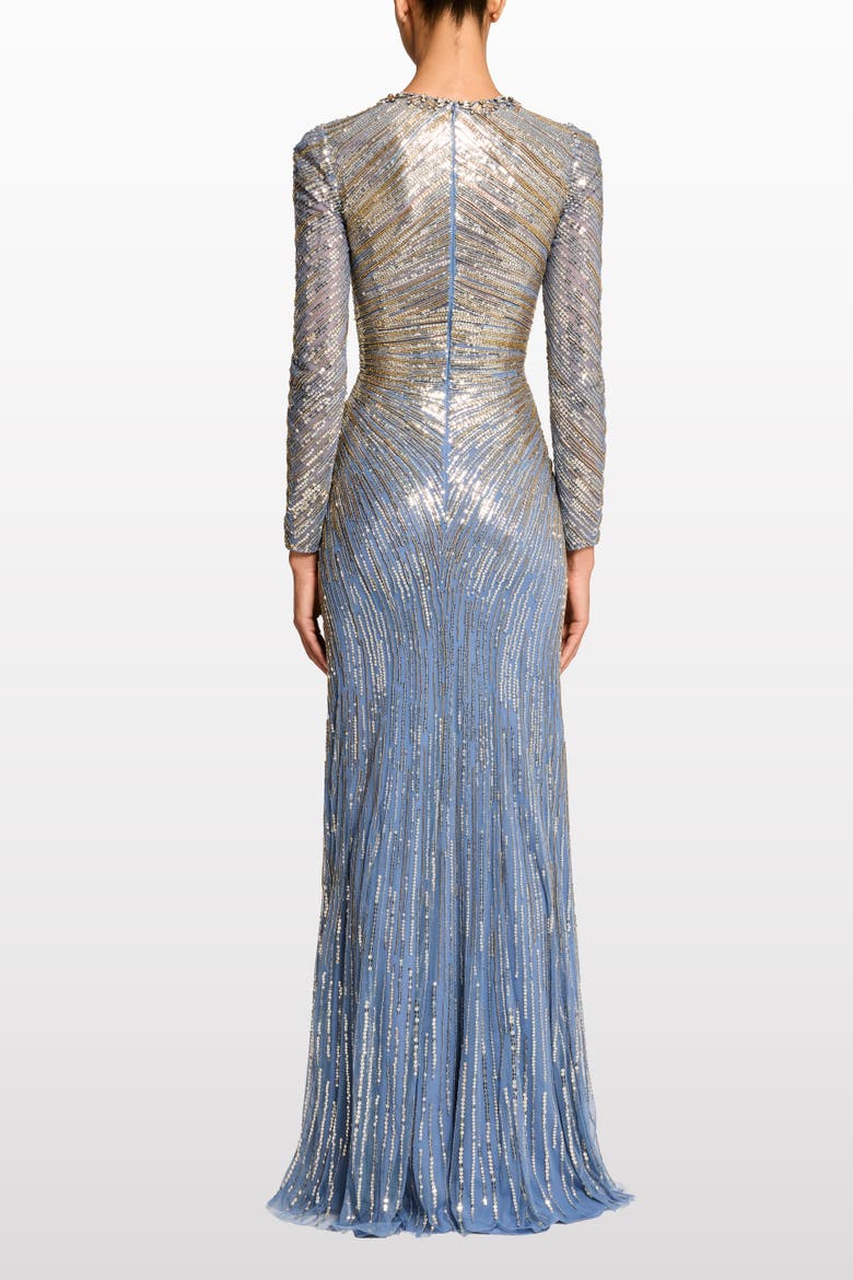 Wiona Sequin-Embellished Gown, Alternate, color, Denim