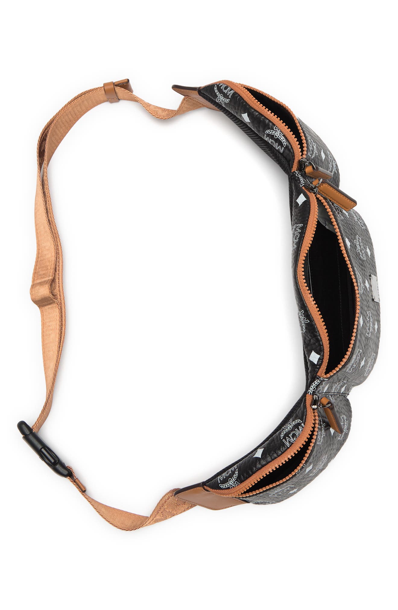 MCM Logo Print 3 Section Belt Bag, Alternate, color, 