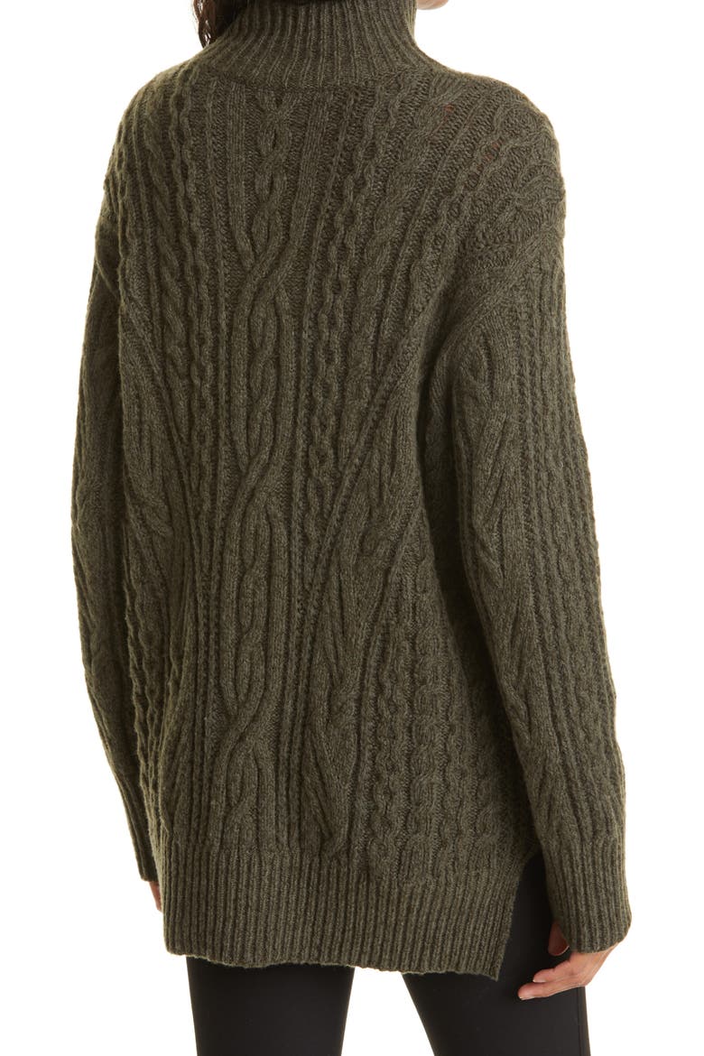 Cable Extrafine Merino Wool Blend Mock Neck Sweater, Alternate, color, HEATHER FROG/ FOREST