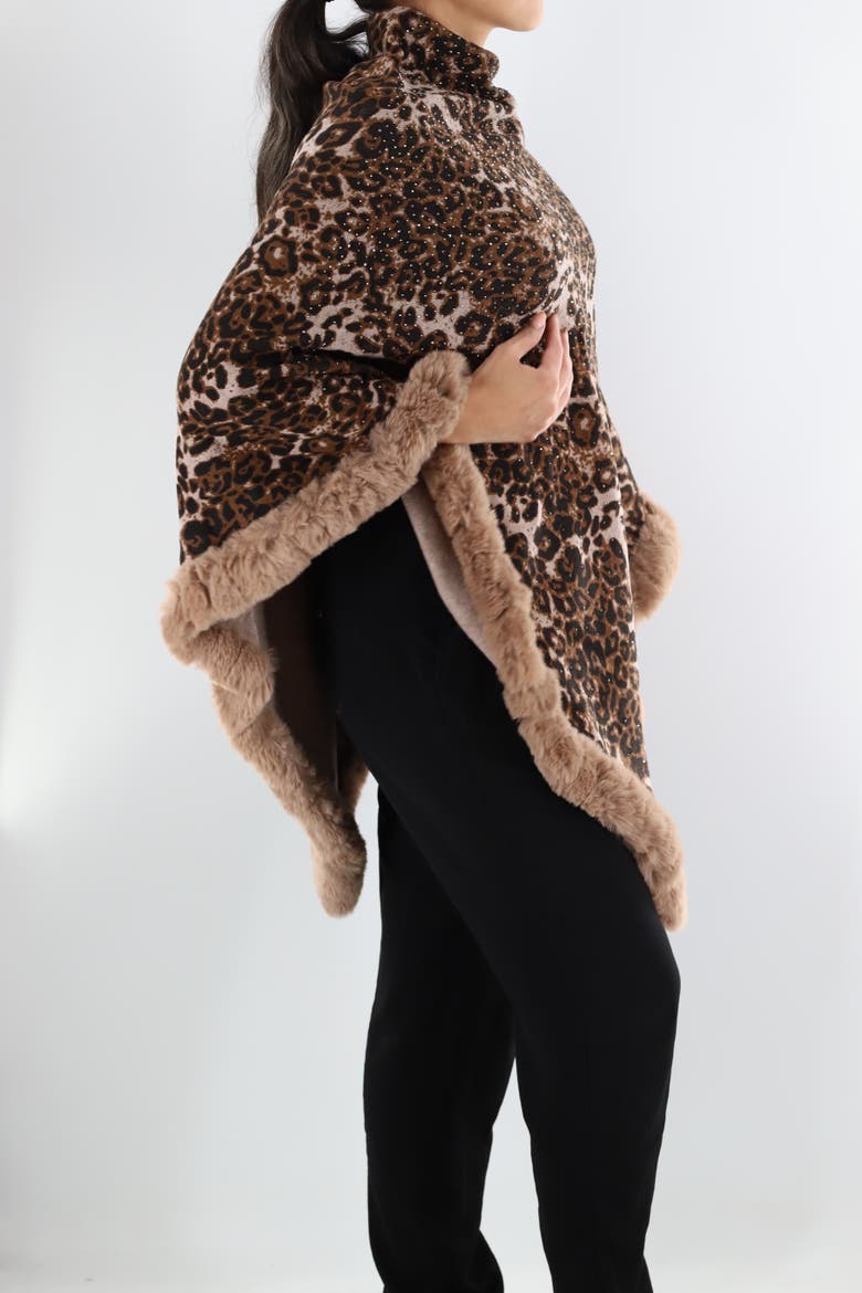 Animal Print Poncho with Stones/Faux Fur (Women) | Nordstrom