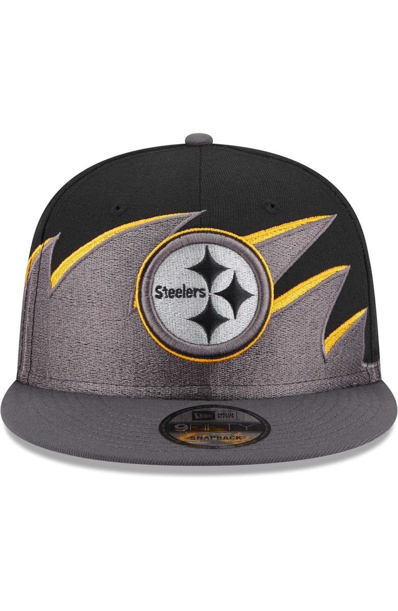 New Era Men's New Era Black Pittsburgh Steelers Tidal Wave 9FIFTY Snapback Hat, Alternate, color,