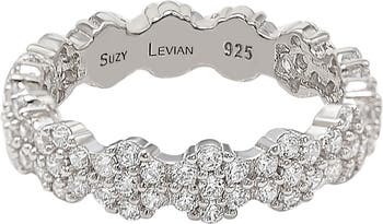 Sterling Silver White CZ Flower Pave Eternity Band Ring