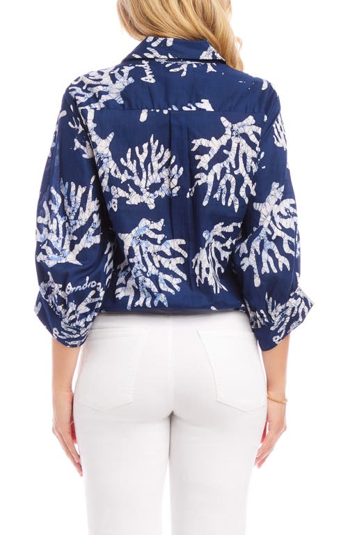 Karen Kane Tassel Tie Waist Shirt In Navy