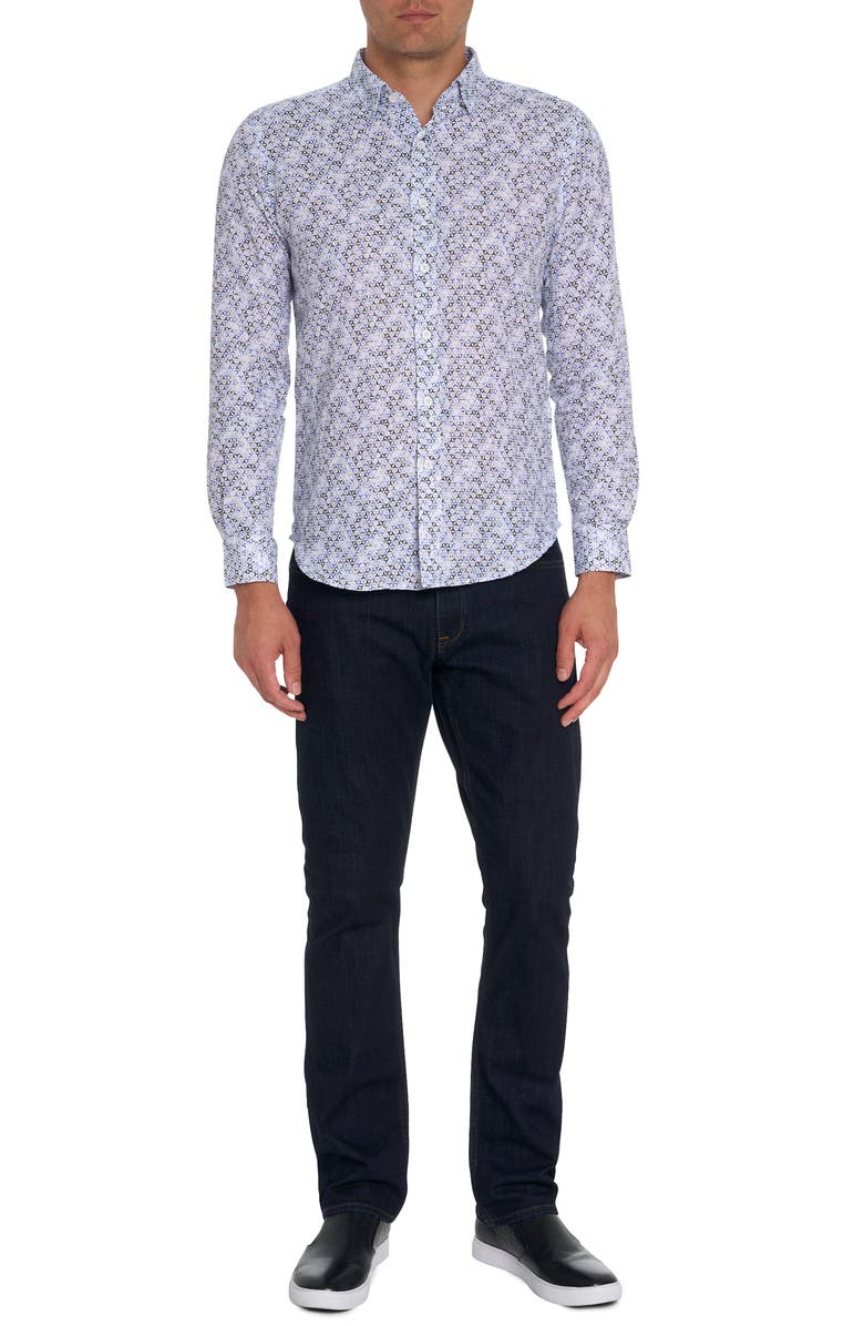 Robert Graham Wyndham Geo Print Linen & Cotton Button-Up Shirt, Alternate, color,