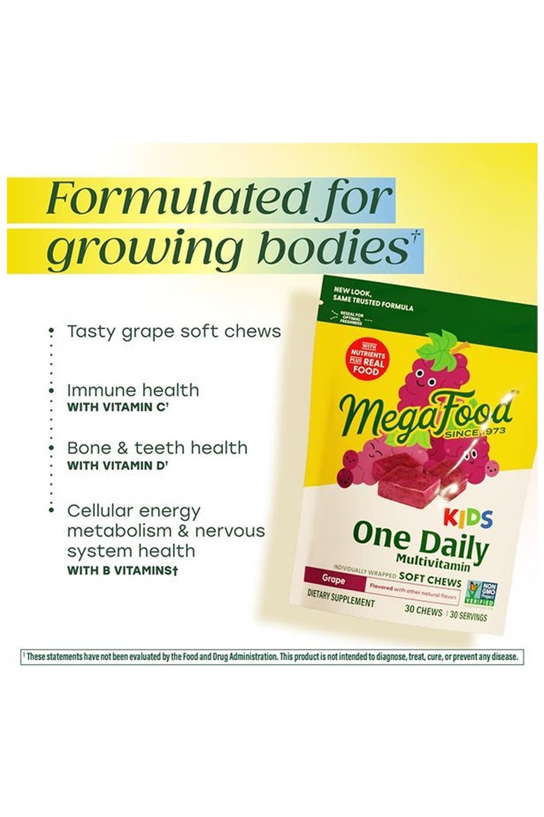 Kids One Daily Multivitamin Soft Chews with Vitamin B, C, D & E for Age 4+, Vegetarian, 30 Grape Soft Chews, Alternate, color, None