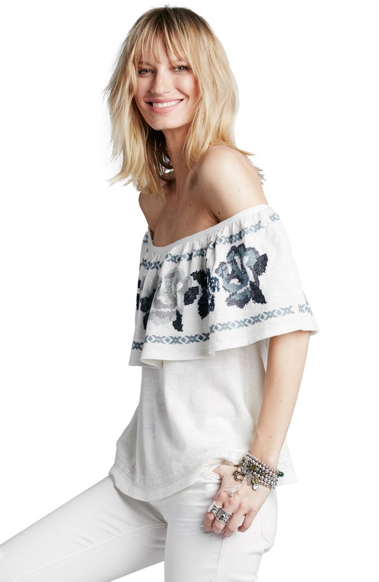 Free People 'To the Left' Embroidered Off the Shoulder Top, Alternate, color,