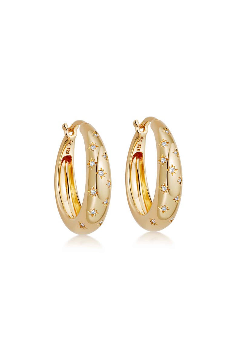 Gold Celestial Tiny Star Hoop Earrings, Main, color, Tiny Star